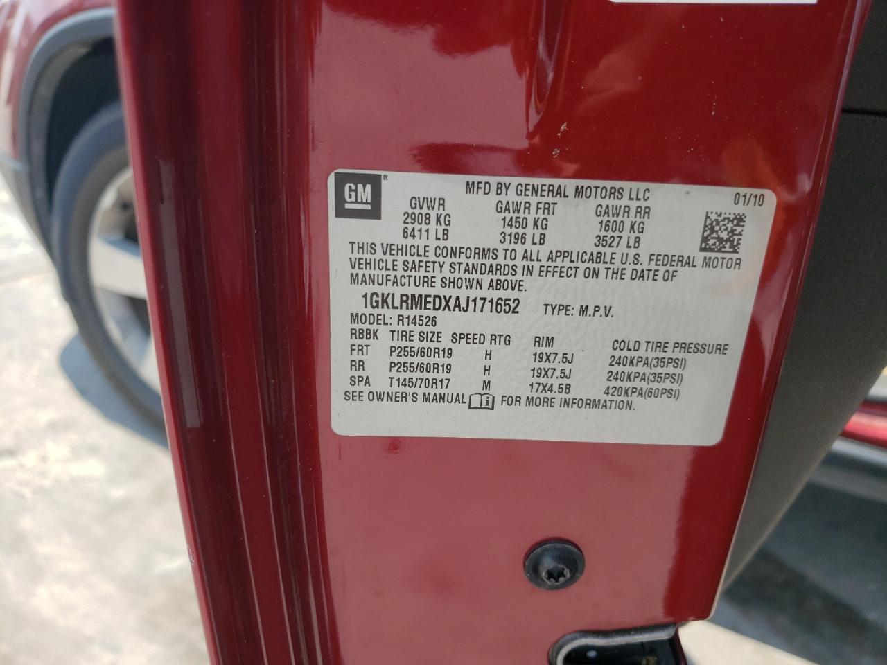 2010 GMC Acadia Slt-1 VIN: 1GKLRMEDXAJ171652 Lot: 66075524