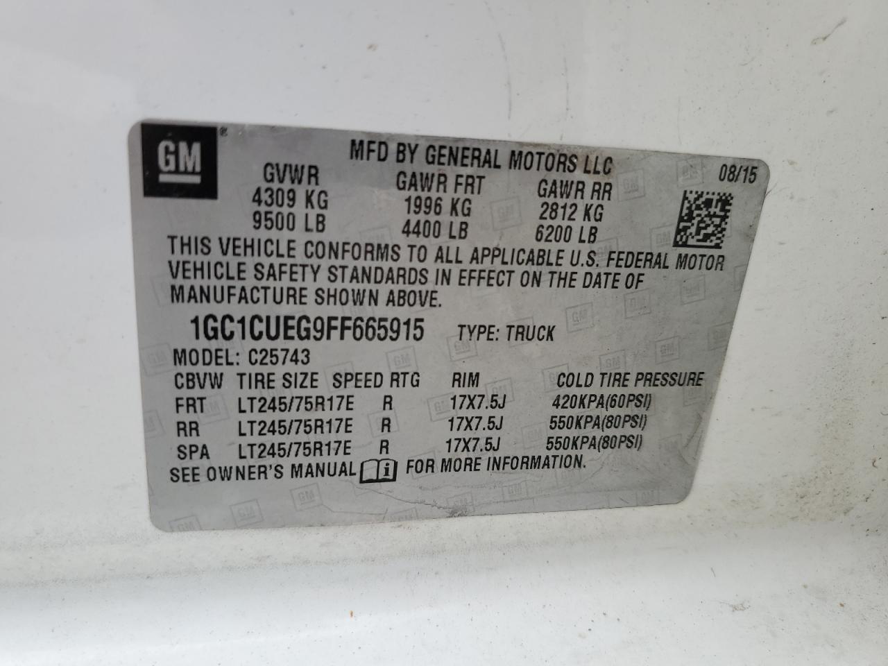 1GC1CUEG9FF665915 2015 Chevrolet Silverado C2500 Heavy Duty