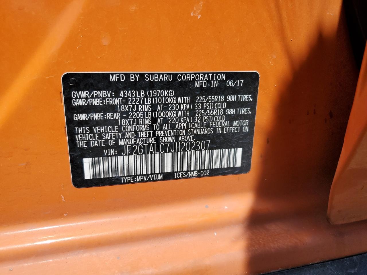 JF2GTALC7JH202307 2018 Subaru Crosstrek Limited