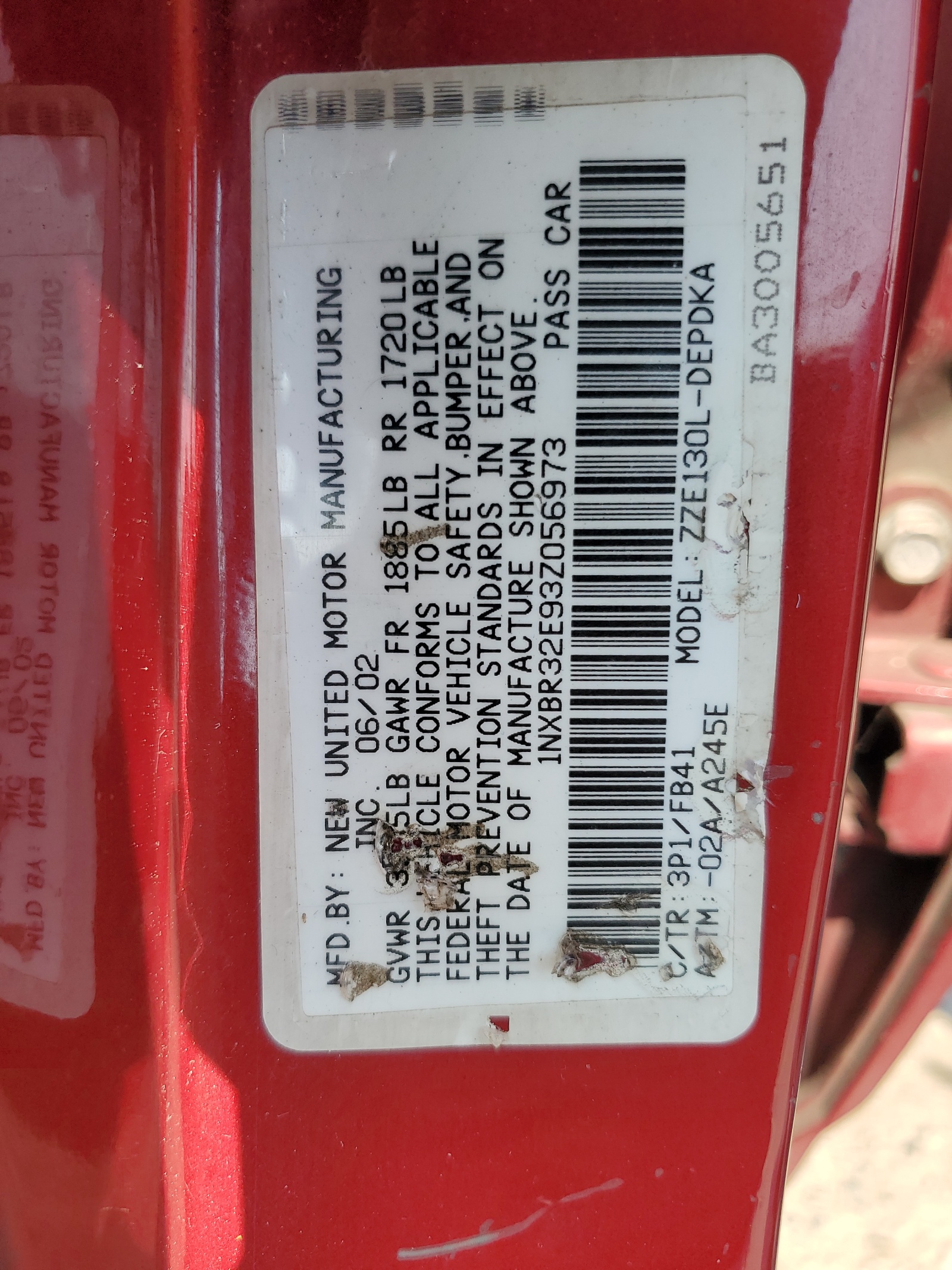 1NXBR32E93Z056973 2003 Toyota Corolla Ce