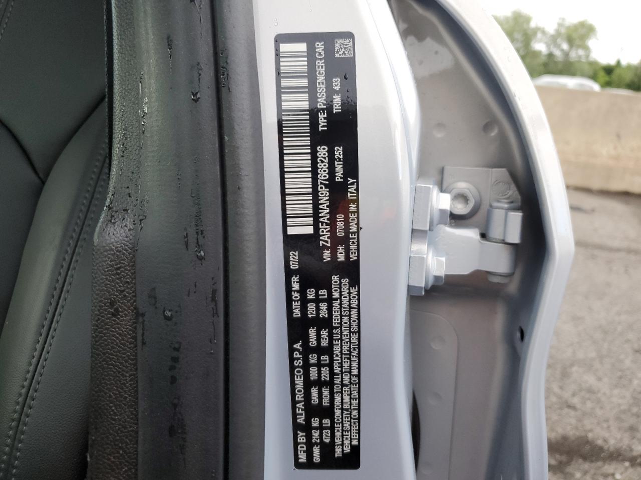 2023 Alfa Romeo Giulia Sprint VIN: ZARFANAN9P7668286 Lot: 67912664