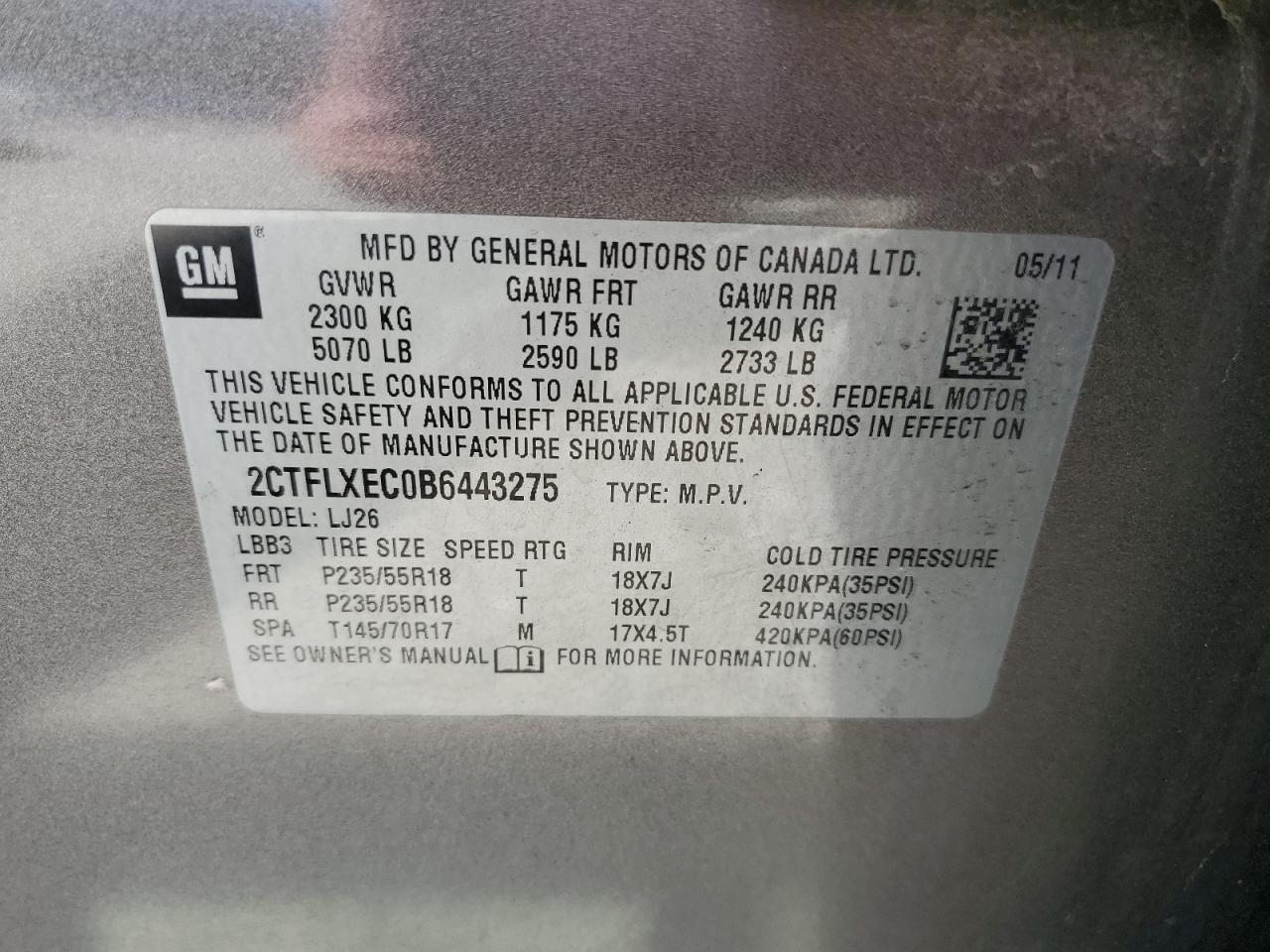 2011 GMC Terrain Slt VIN: 2CTFLXEC0B6443275 Lot: 67065774