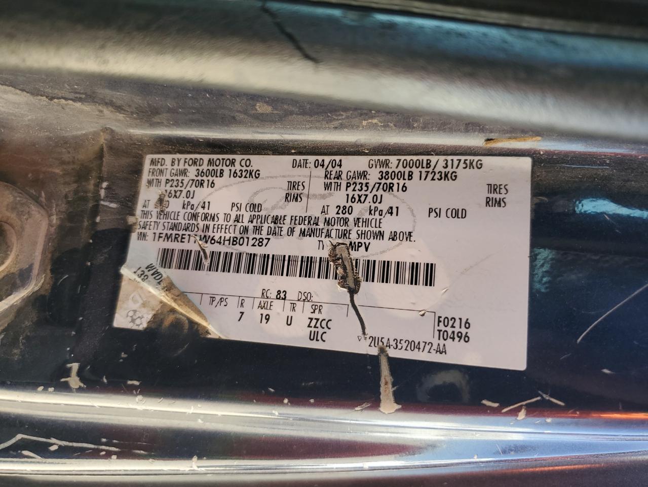 2004 Ford Econoline E150 Wagon VIN: 1FMRE11W64HB01287 Lot: 67687044