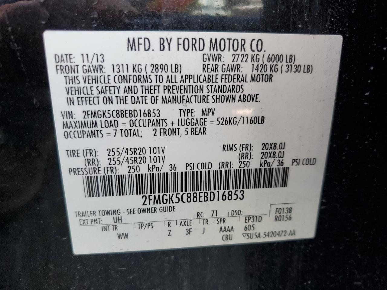 2FMGK5C88EBD16853 2014 Ford Flex Sel