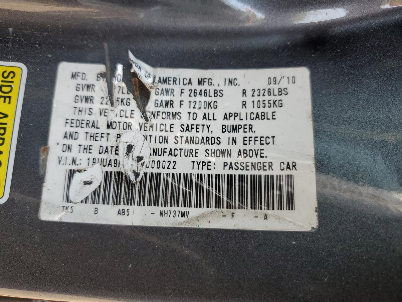 19UUA9F52BA000022 2011 Acura Tl