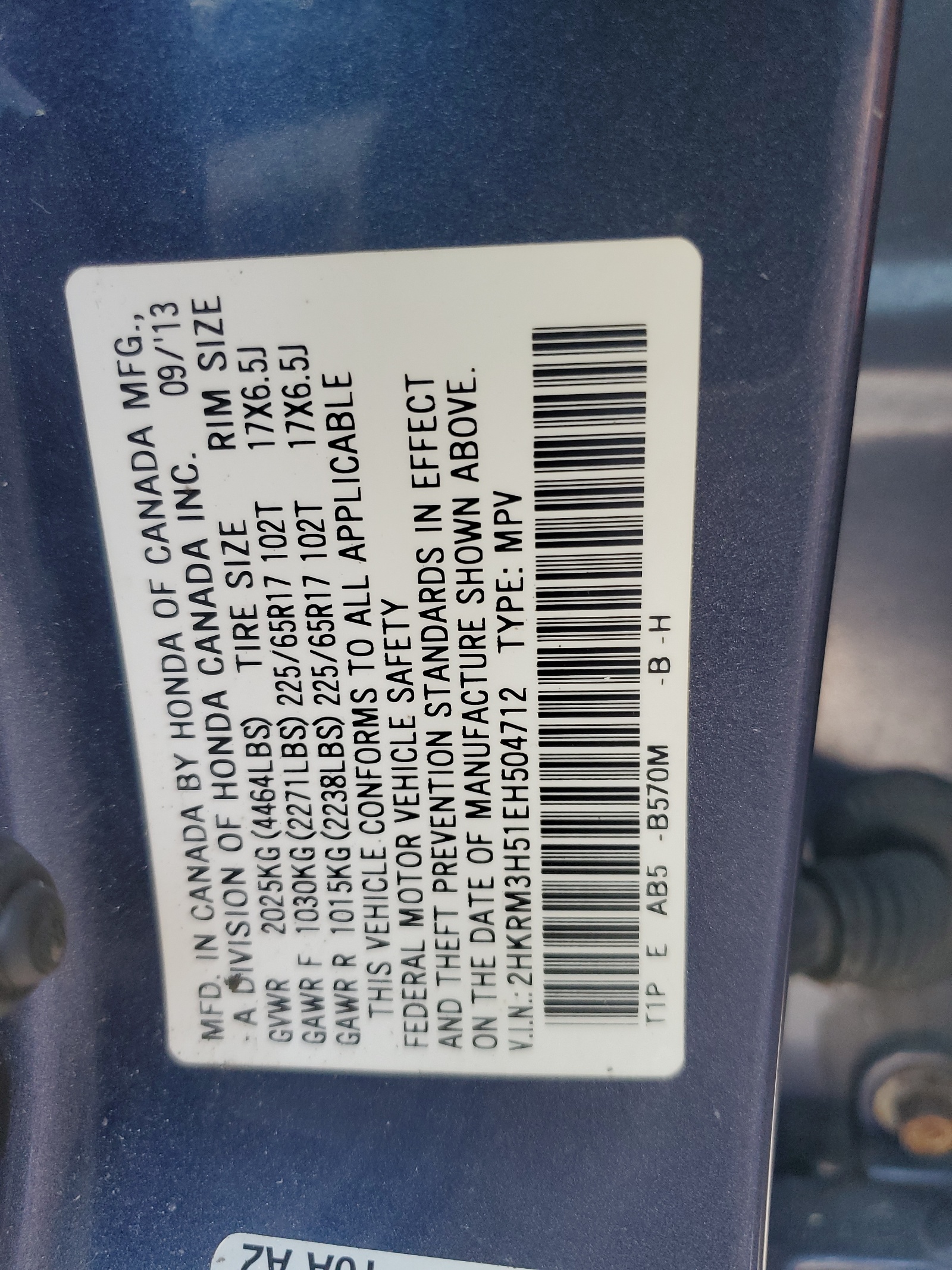 2HKRM3H51EH504712 2014 Honda Cr-V Ex