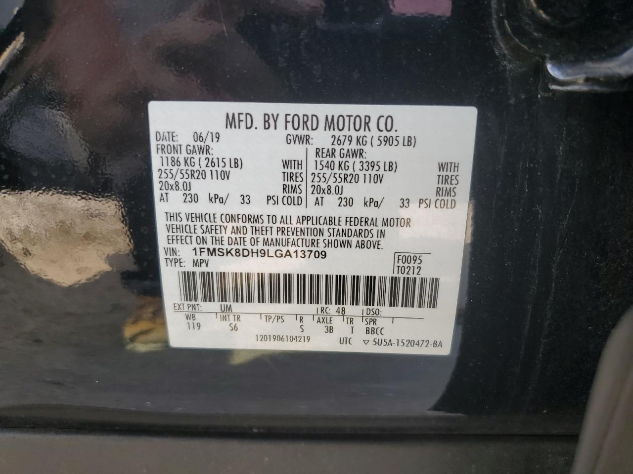 1FMSK8DH9LGA13709 2020 Ford Explorer Xlt