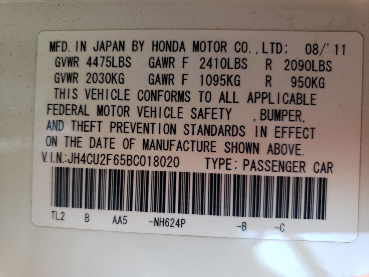 JH4CU2F65BC018020 2011 Acura Tsx