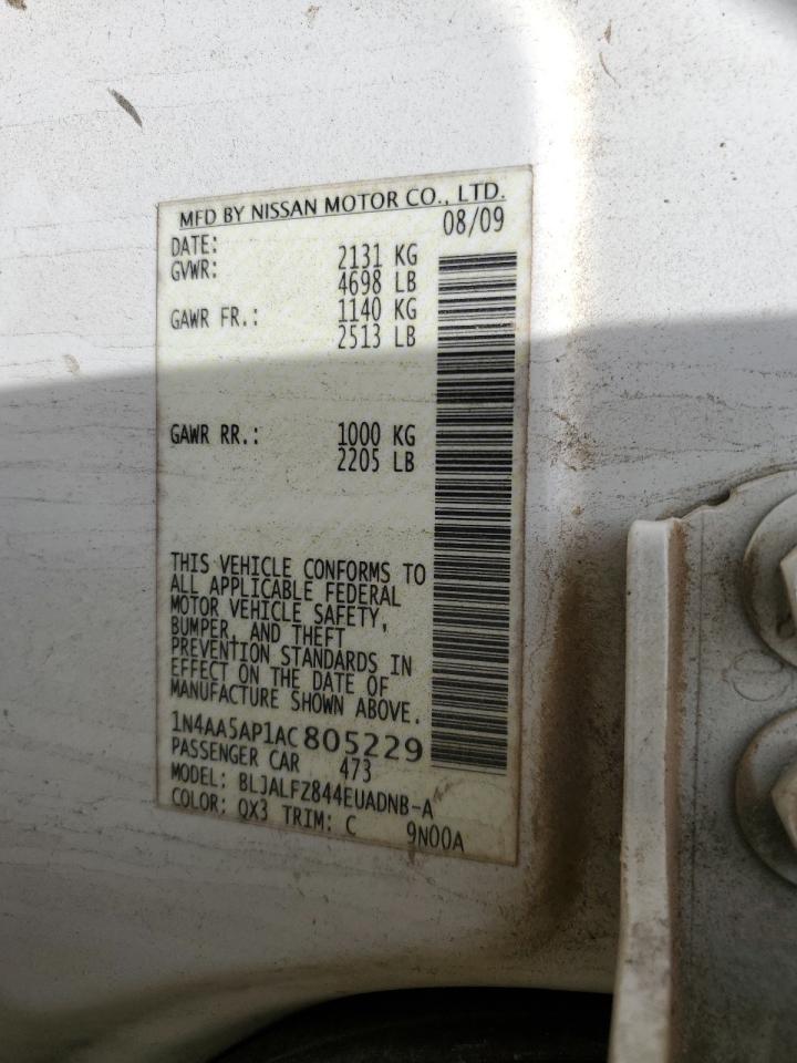 2010 Nissan Maxima S VIN: 1N4AA5AP1AC805229 Lot: 69401614