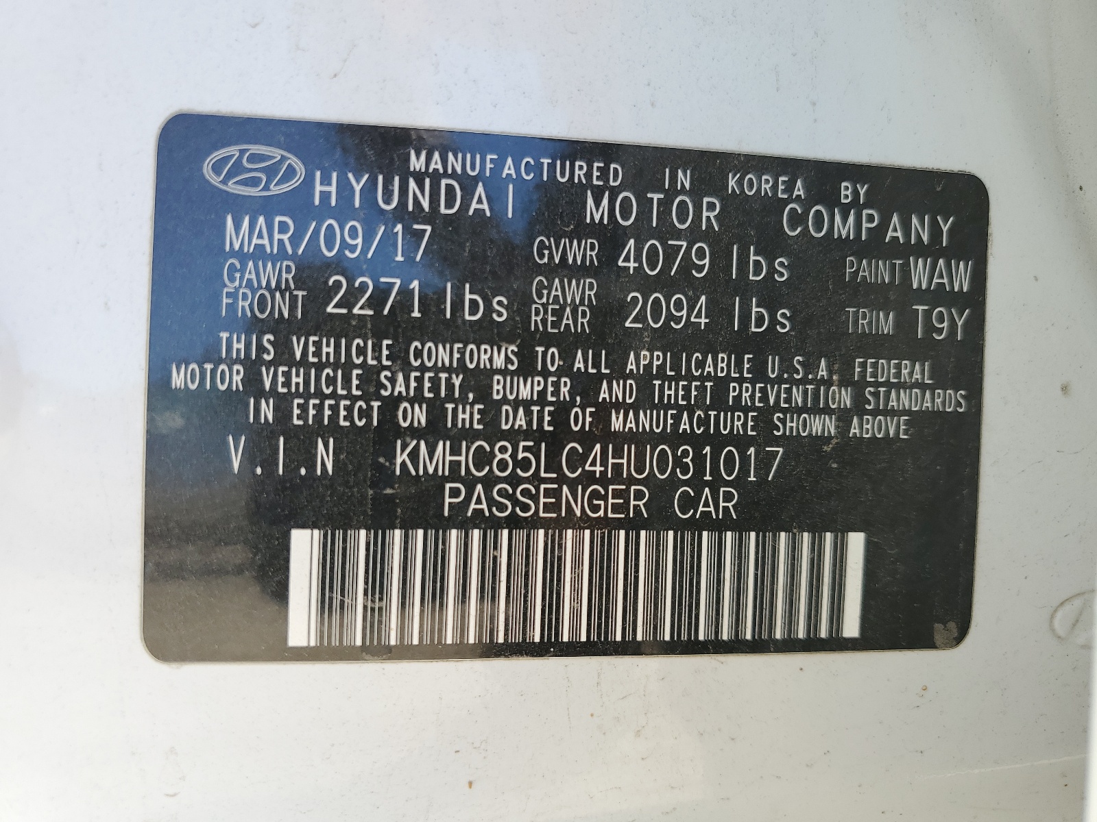 KMHC85LC4HU031017 2017 Hyundai Ioniq Limited