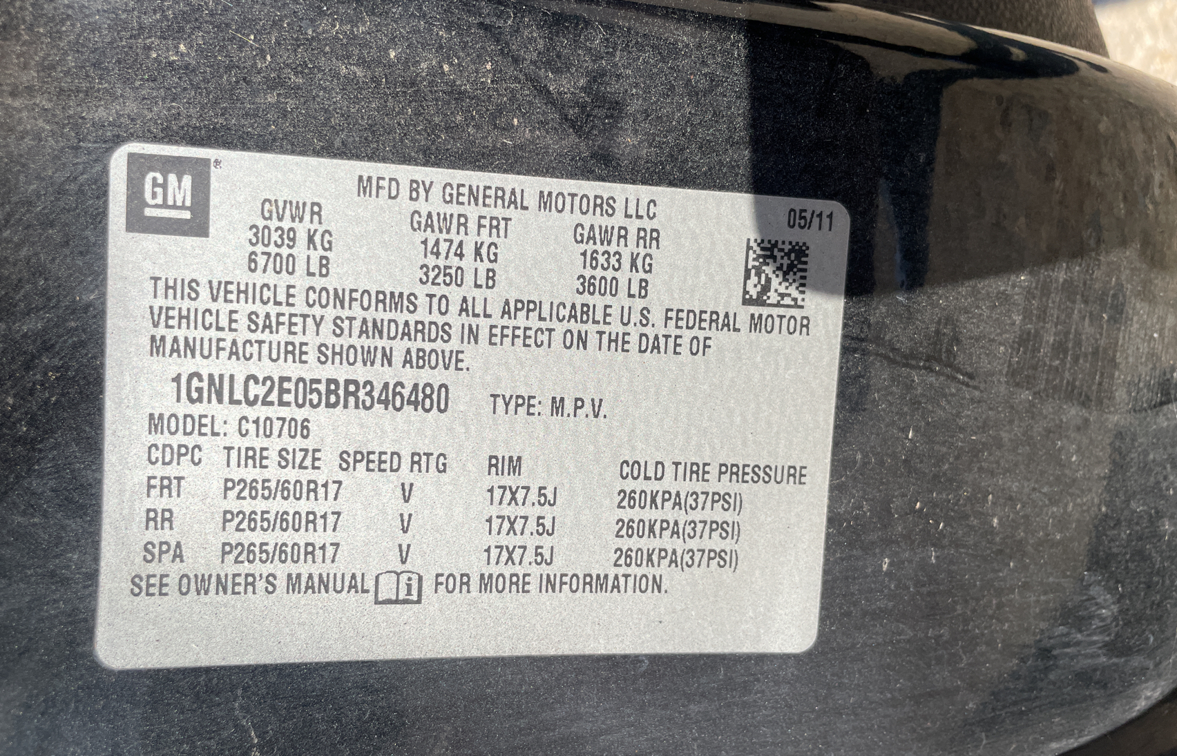 1GNLC2E05BR346480 2011 Chevrolet Tahoe Police