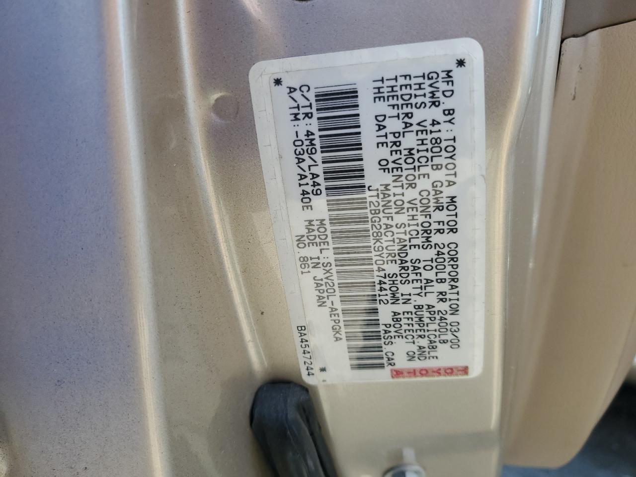 JT2BG28K9Y0474412 2000 Toyota Camry Le