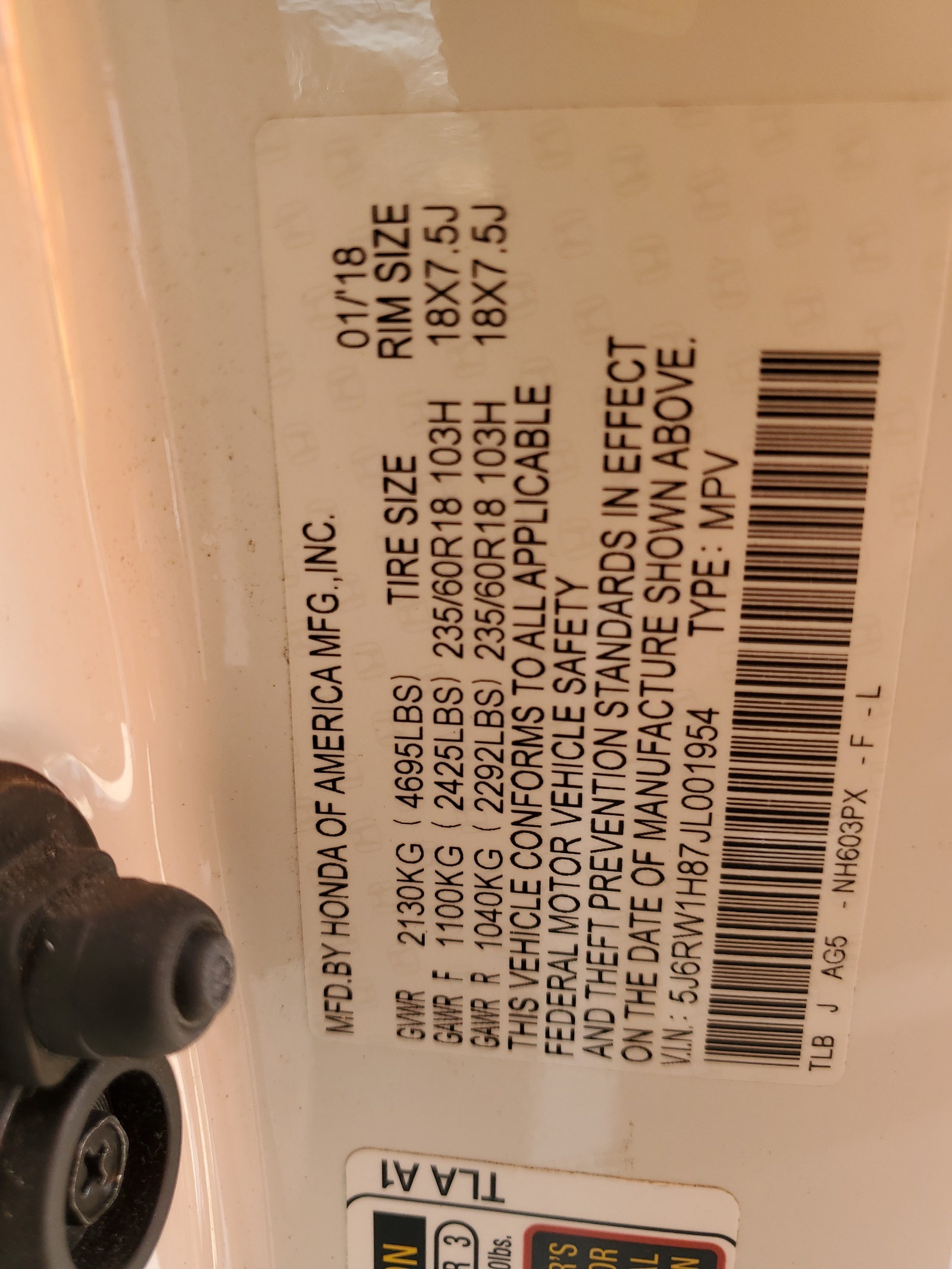 5J6RW1H87JL001954 2018 Honda Cr-V Exl