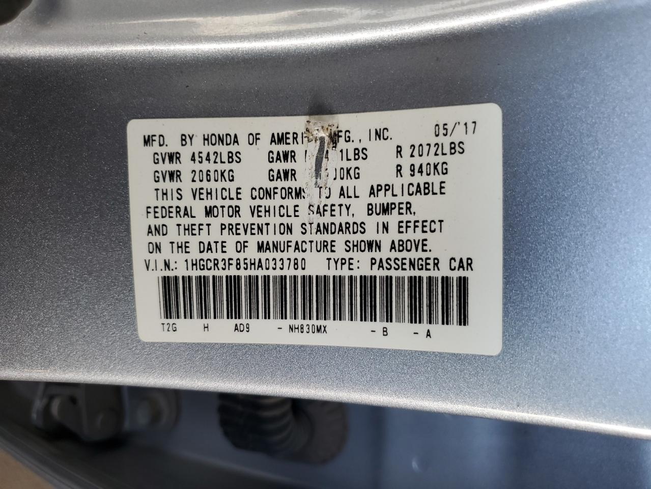 1HGCR3F85HA033780 2017 Honda Accord Exl