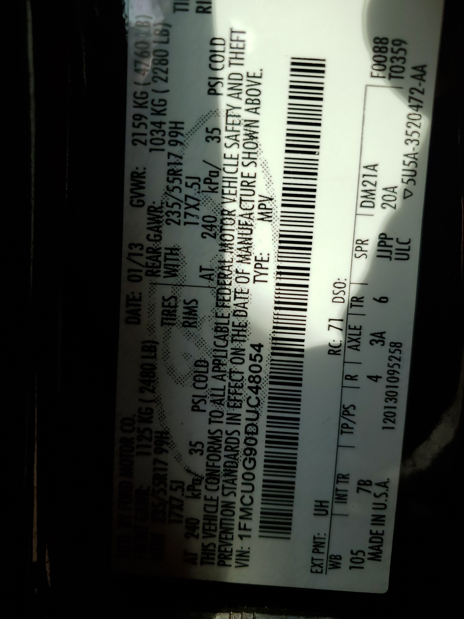 1FMCU0G90DUC48054 2013 Ford Escape Se