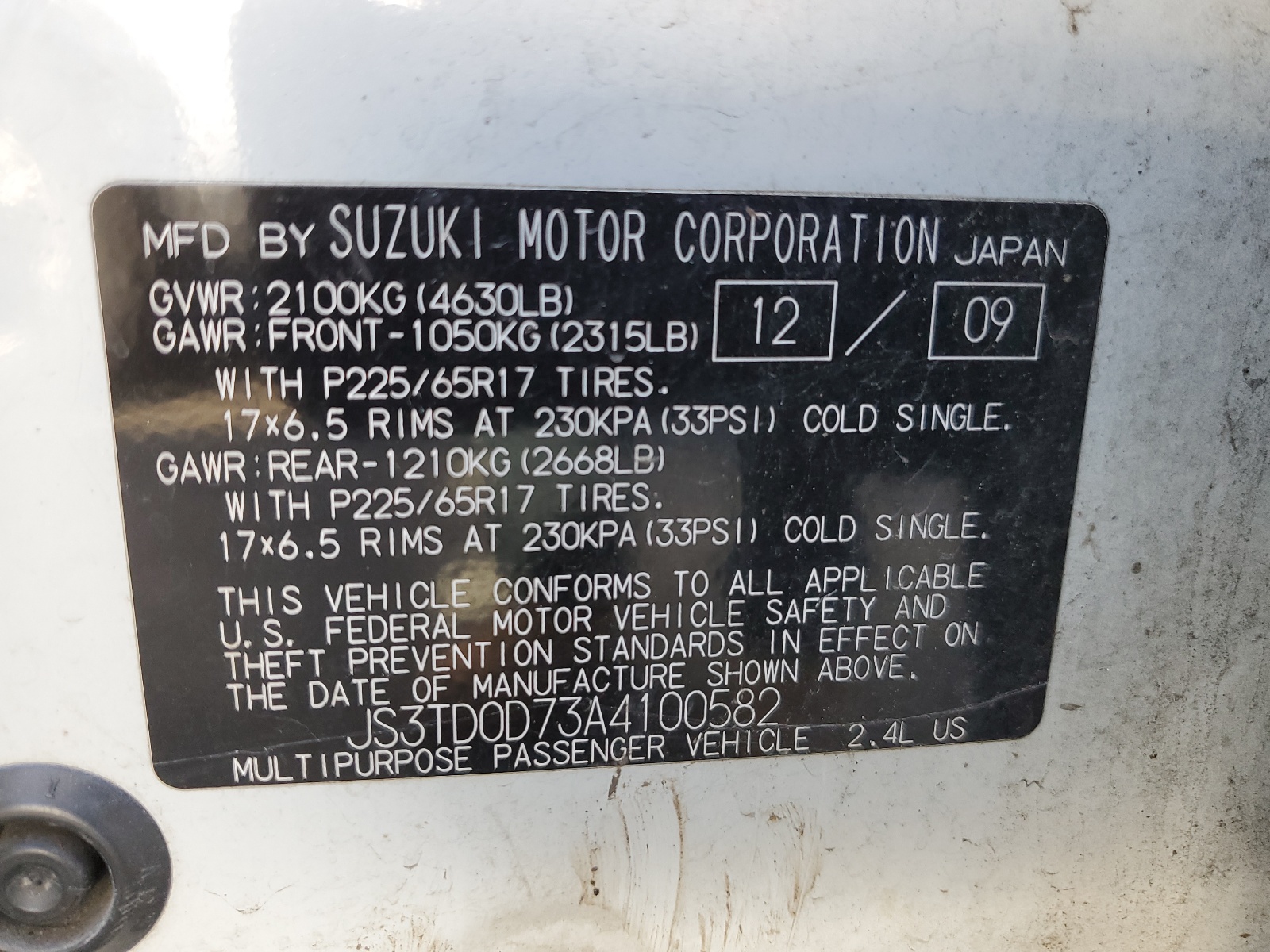 JS3TD0D73A4100582 2010 Suzuki Grand Vitara Jlx