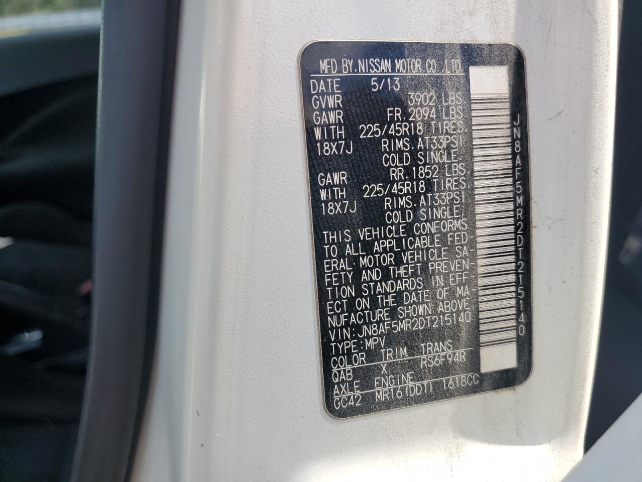 2013 Nissan Juke S VIN: JN8AF5MR2DT215140 Lot: 67735454