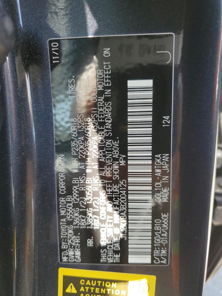 2011 Lexus Rx 350 VIN: JTJZK1BA3B2004125 Lot: 66809704