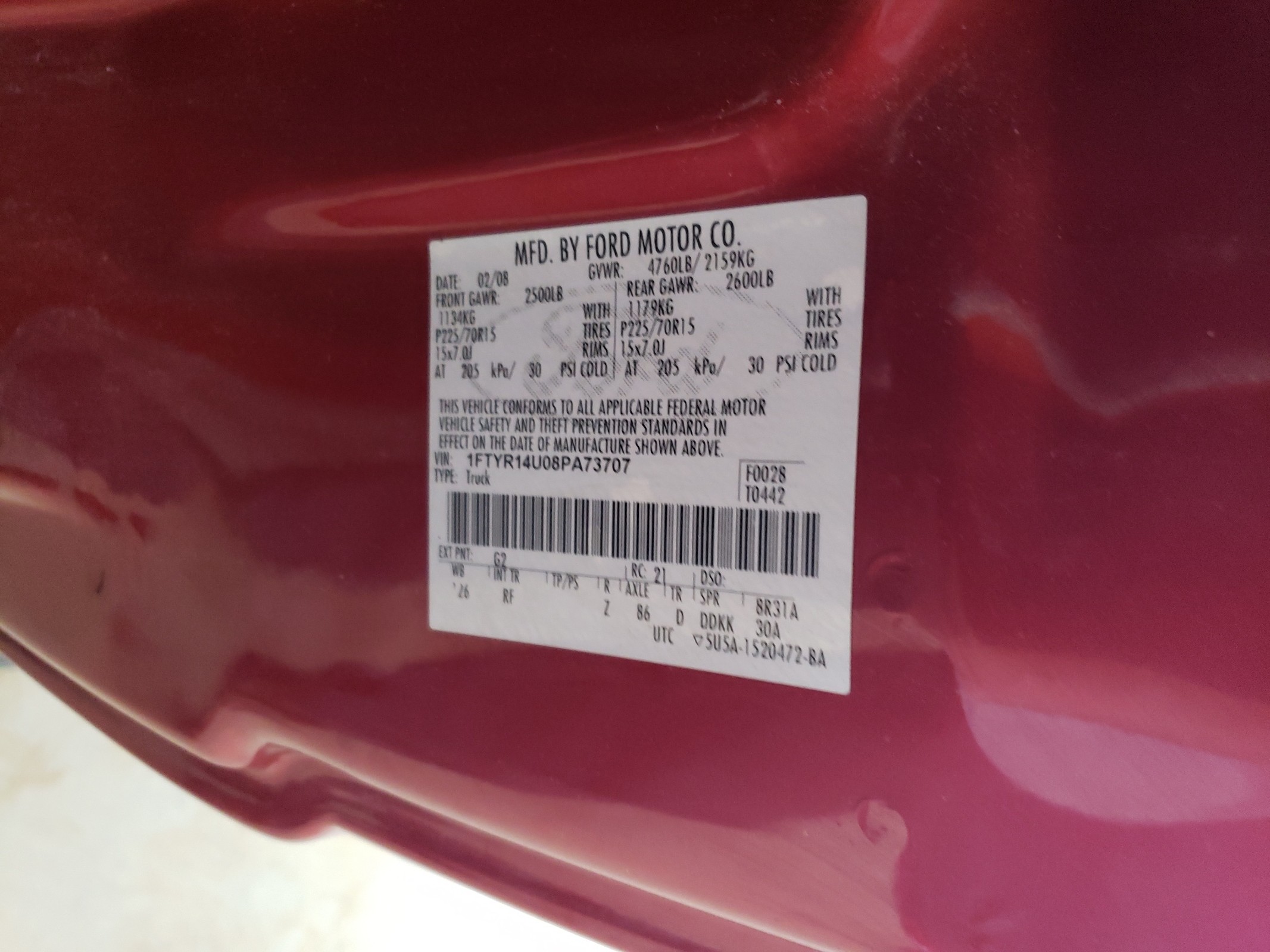 1FTYR14U08PA73707 2008 Ford Ranger Super Cab