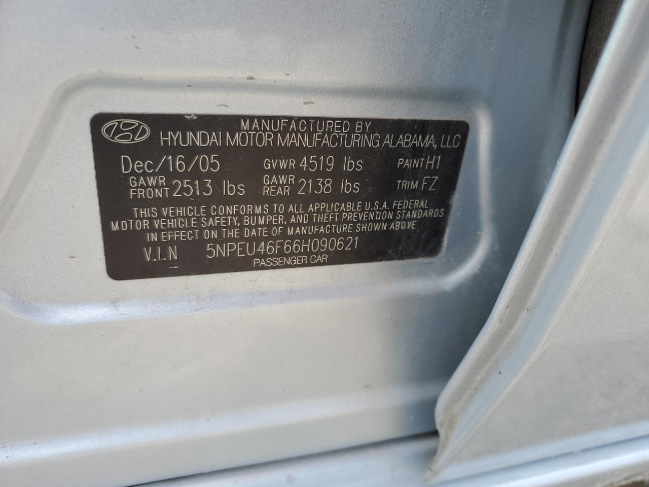 5NPEU46F66H090621 2006 Hyundai Sonata Gls