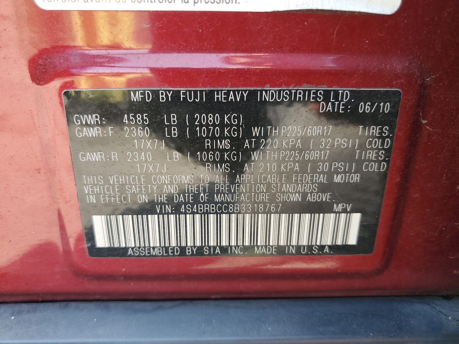 4S4BRBCC8B3318767 2011 Subaru Outback 2.5I Premium