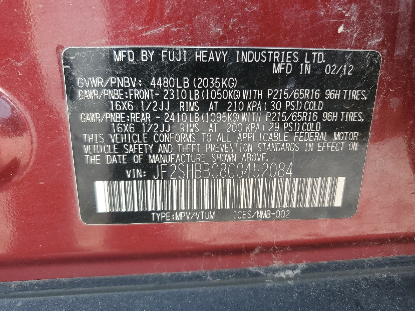 2012 Subaru Forester 2.5X vin: JF2SHBBC8CG452084