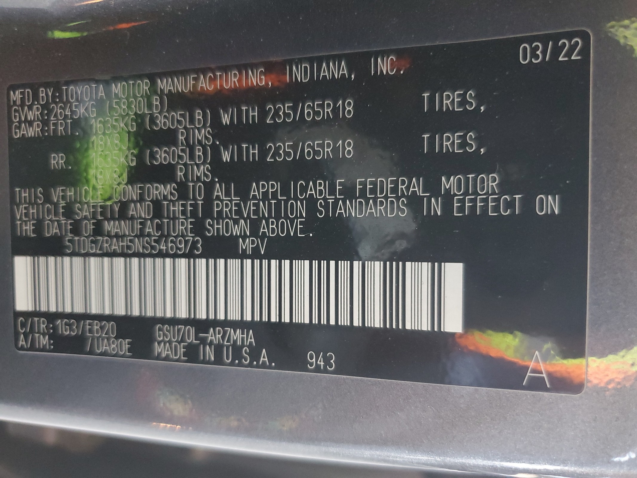 5TDGZRAH5NS546973 2022 Toyota Highlander Xle