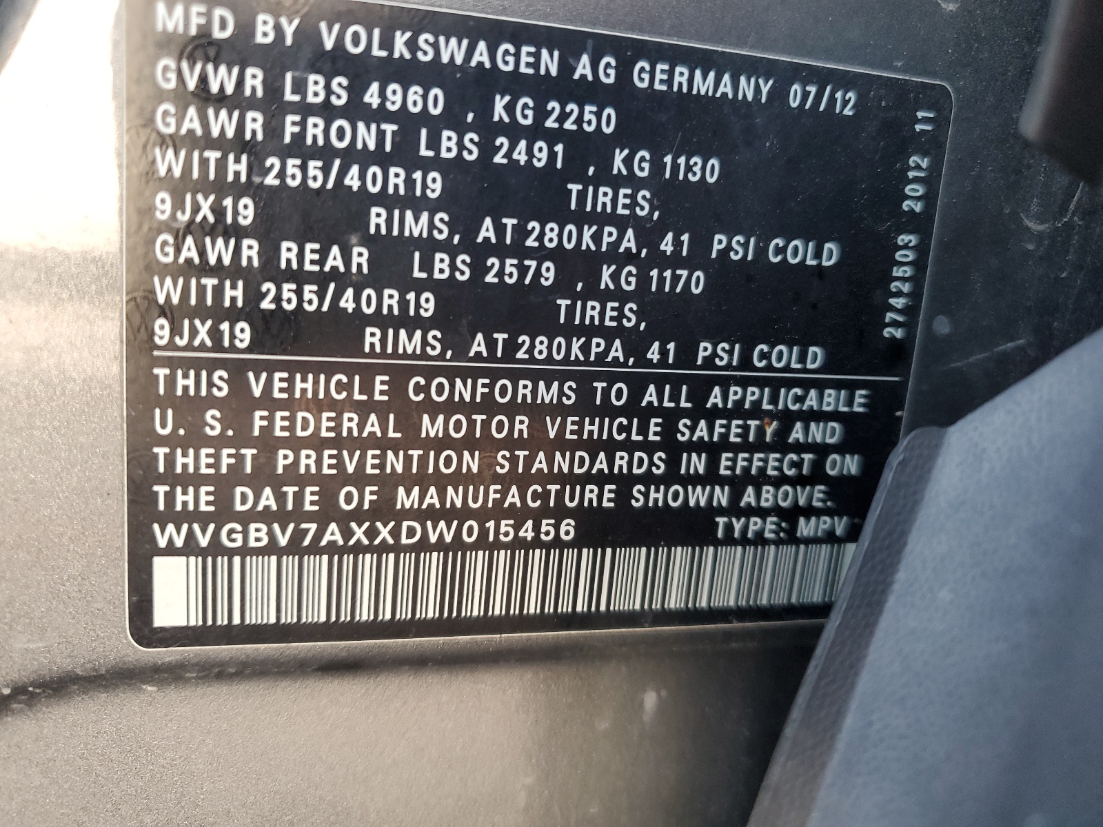 WVGBV7AXXDW015456 2013 Volkswagen Tiguan S