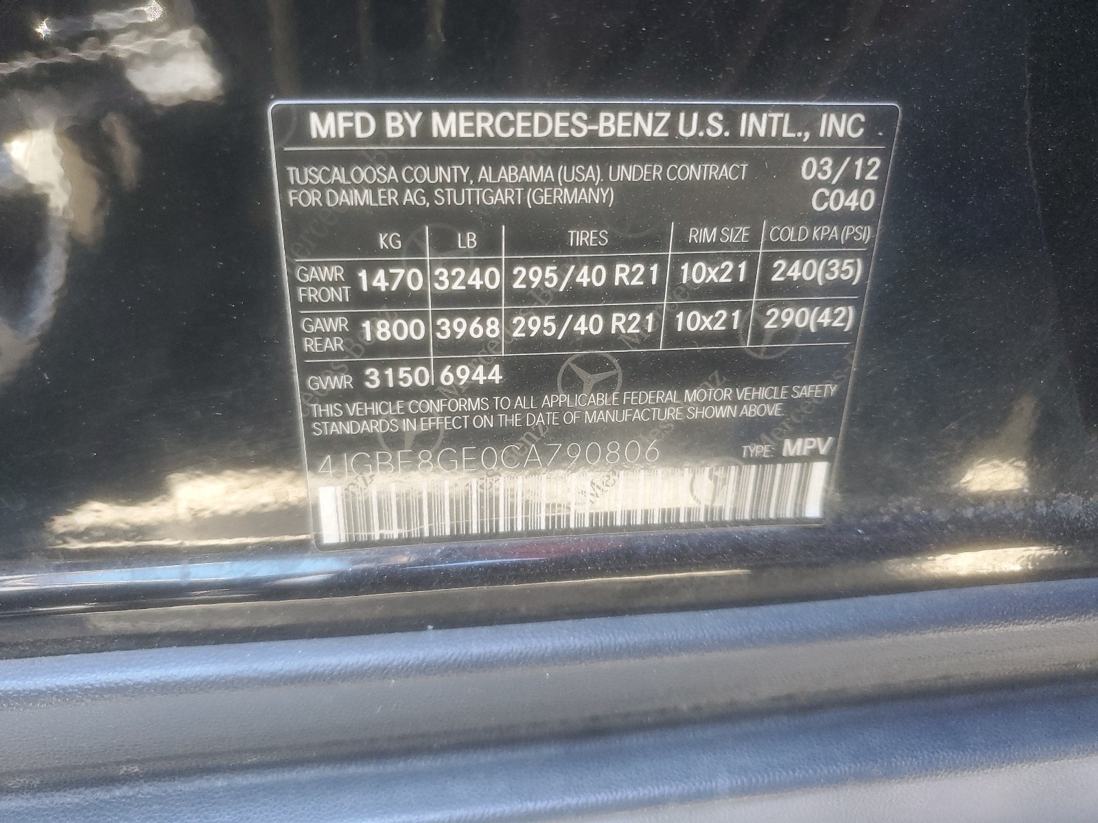 4JGBF8GE0CA790806 2012 Mercedes-Benz Gl 550 4Matic