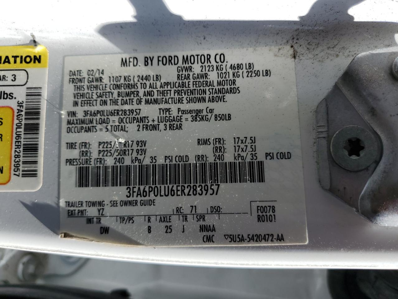 3FA6P0LU6ER283957 2014 Ford Fusion Se Hybrid