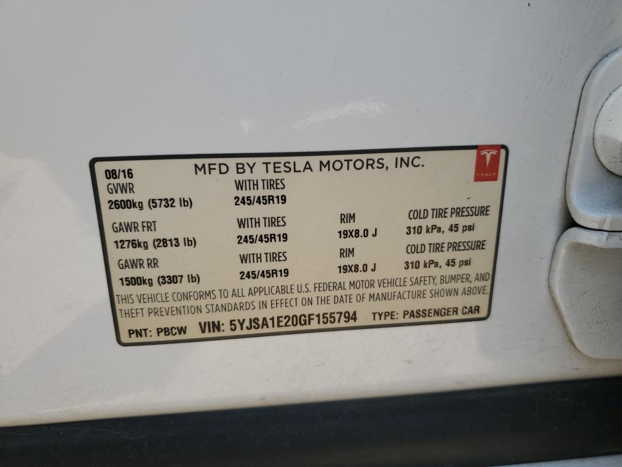 5YJSA1E20GF155794 2016 Tesla Model S