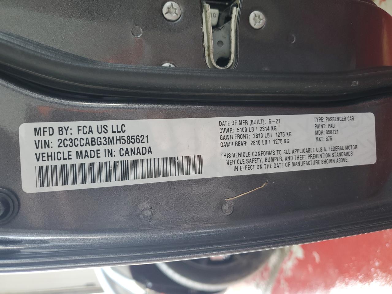 2021 Chrysler 300 S VIN: 2C3CCABG3MH585621 Lot: 66408044