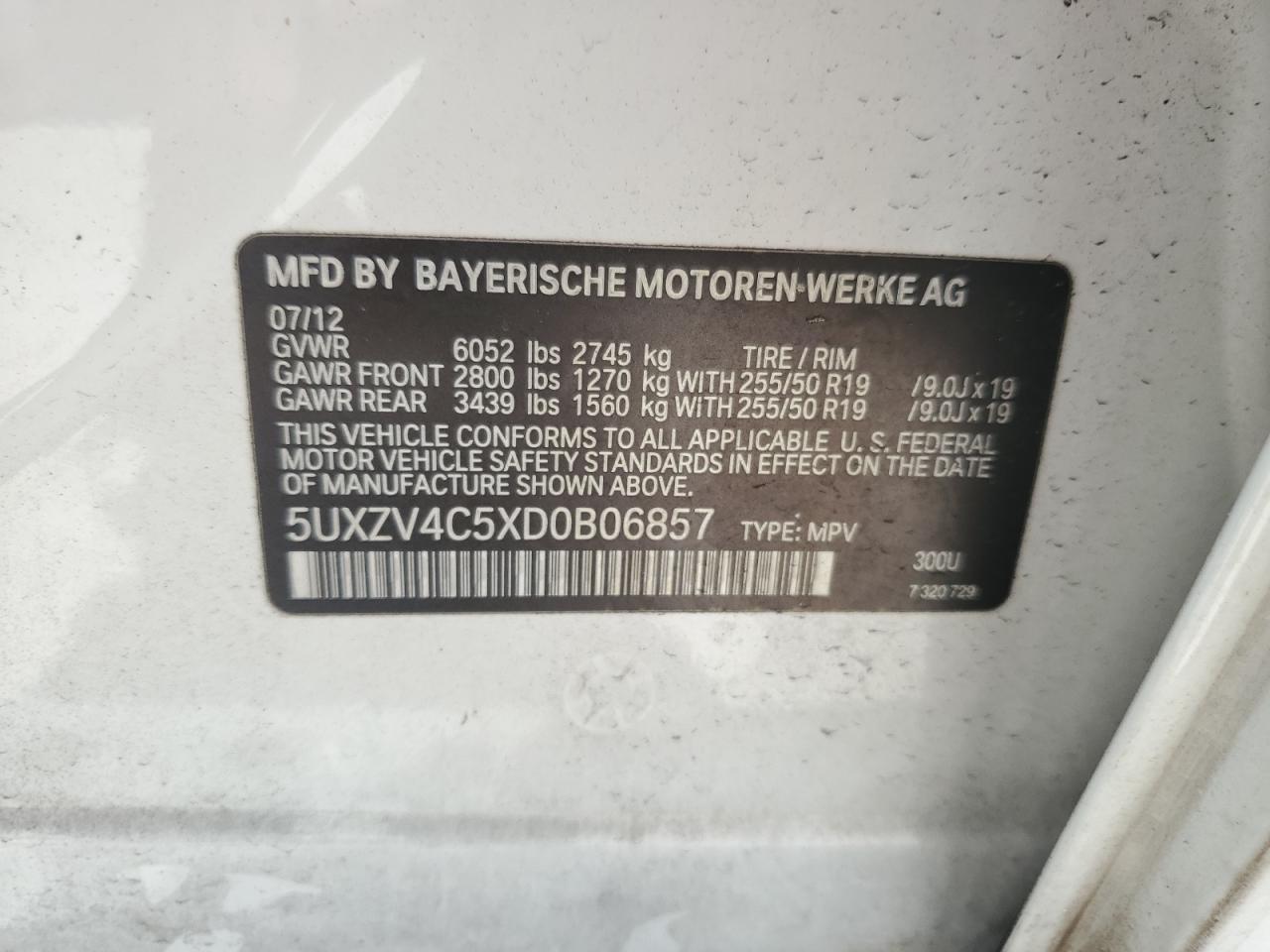 2013 BMW X5 xDrive35I VIN: 5UXZV4C5XD0B06857 Lot: 65803804