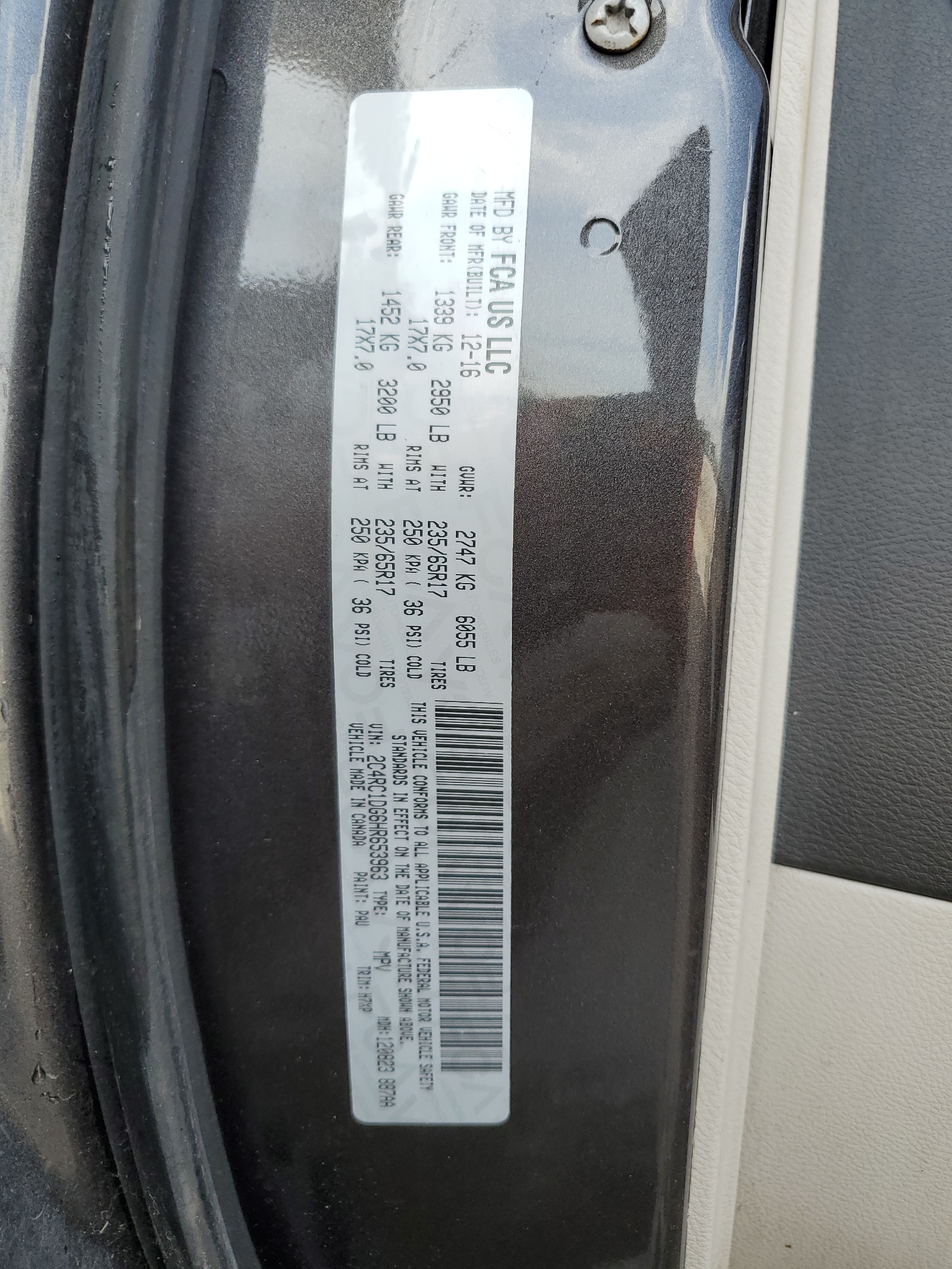 2C4RC1DG6HR653963 2017 Chrysler Pacifica Touring