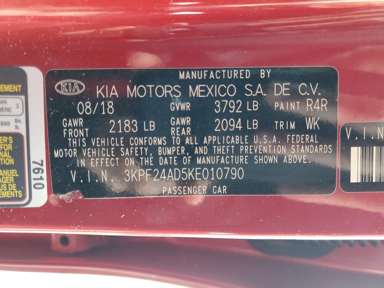 3KPF24AD5KE010790 2019 Kia Forte Fe