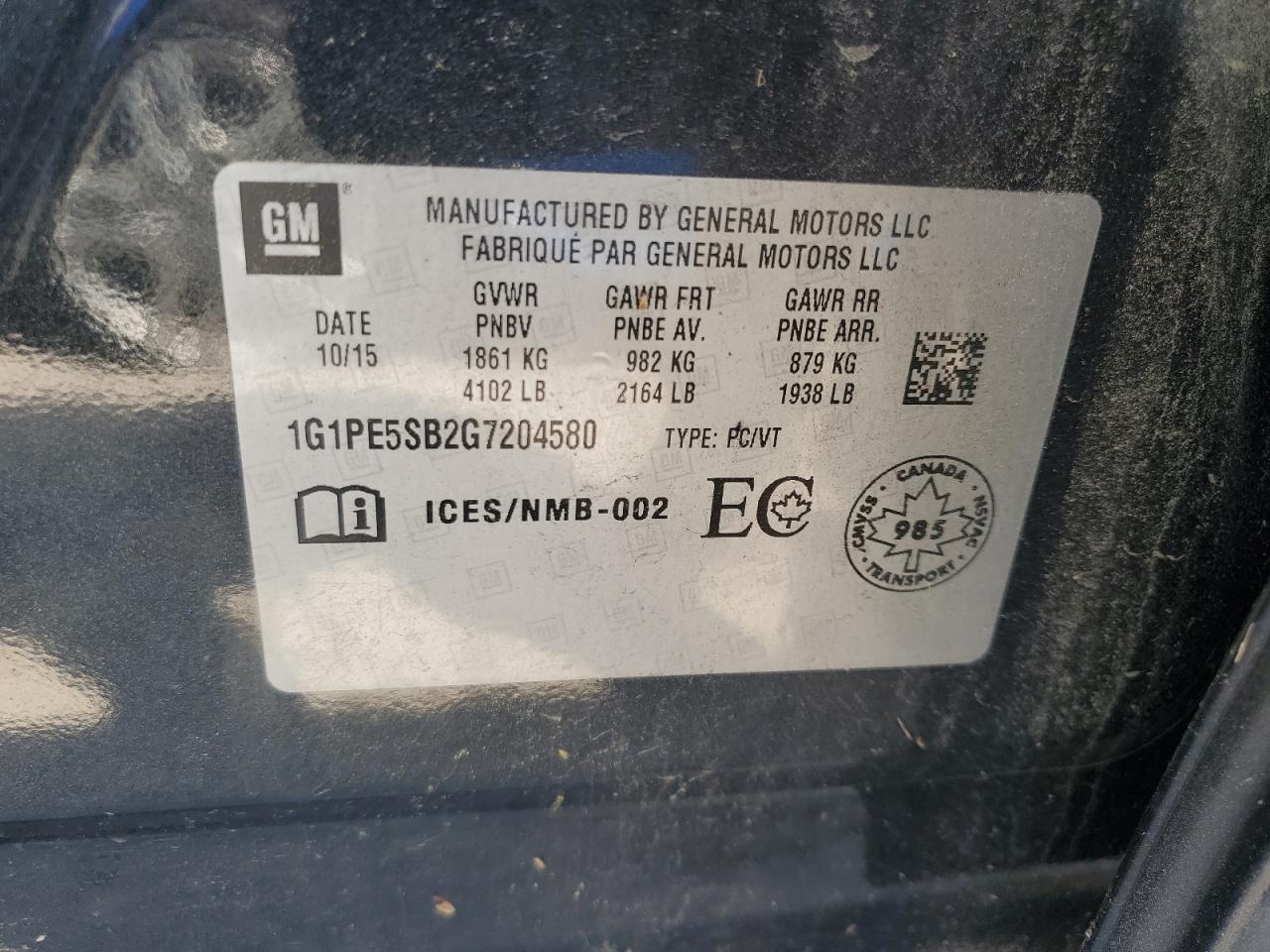 2016 Chevrolet Cruze Limited Lt VIN: 1G1PE5SB2G7204580 Lot: 68698744