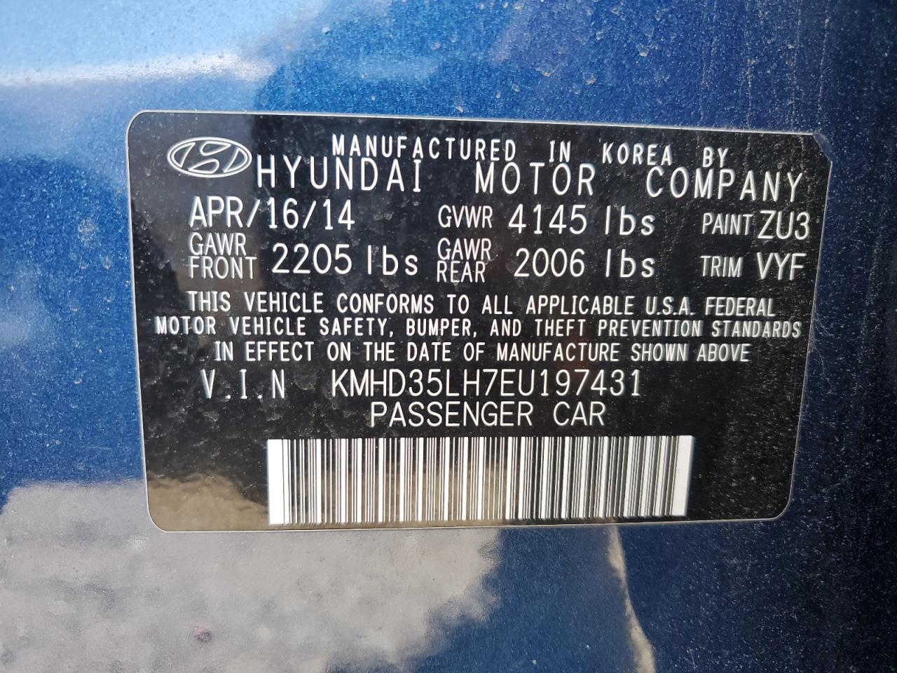 2014 Hyundai Elantra Gt VIN: KMHD35LH7EU197431 Lot: 67057344