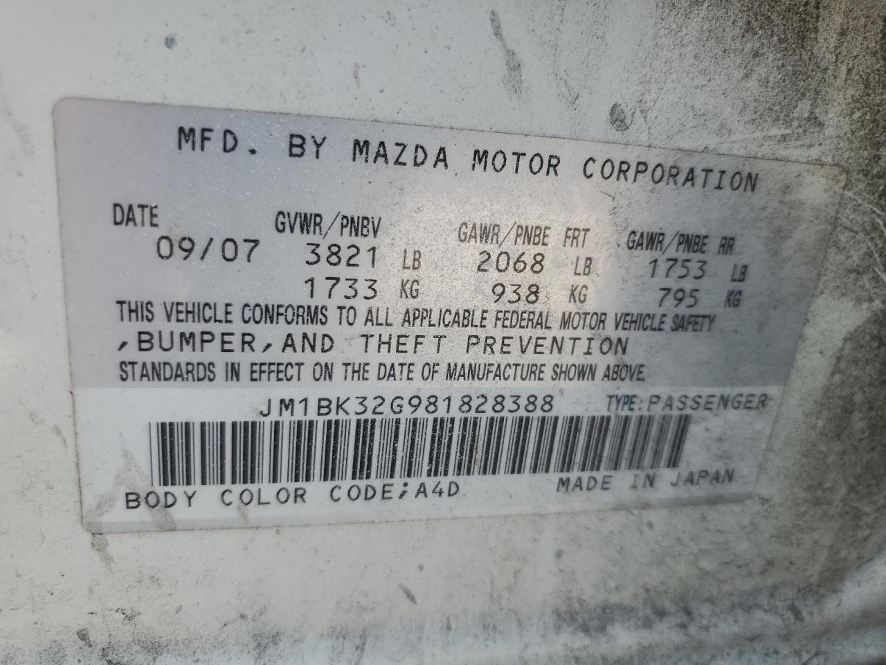 JM1BK32G981828388 2008 Mazda 3 I