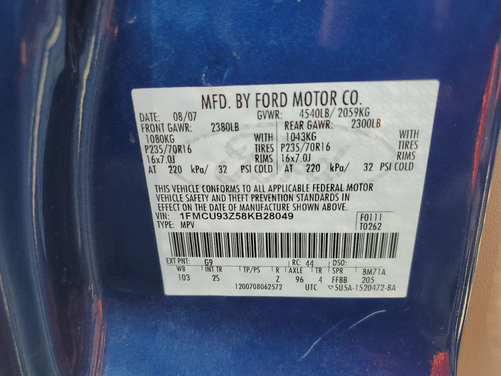 1FMCU93Z58KB28049 2008 Ford Escape Xlt