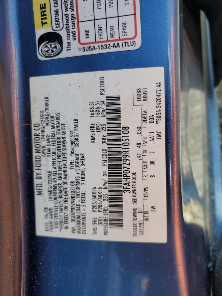 2009 Ford Fusion Se VIN: 3FAHP07Z99R105108 Lot: 65919664