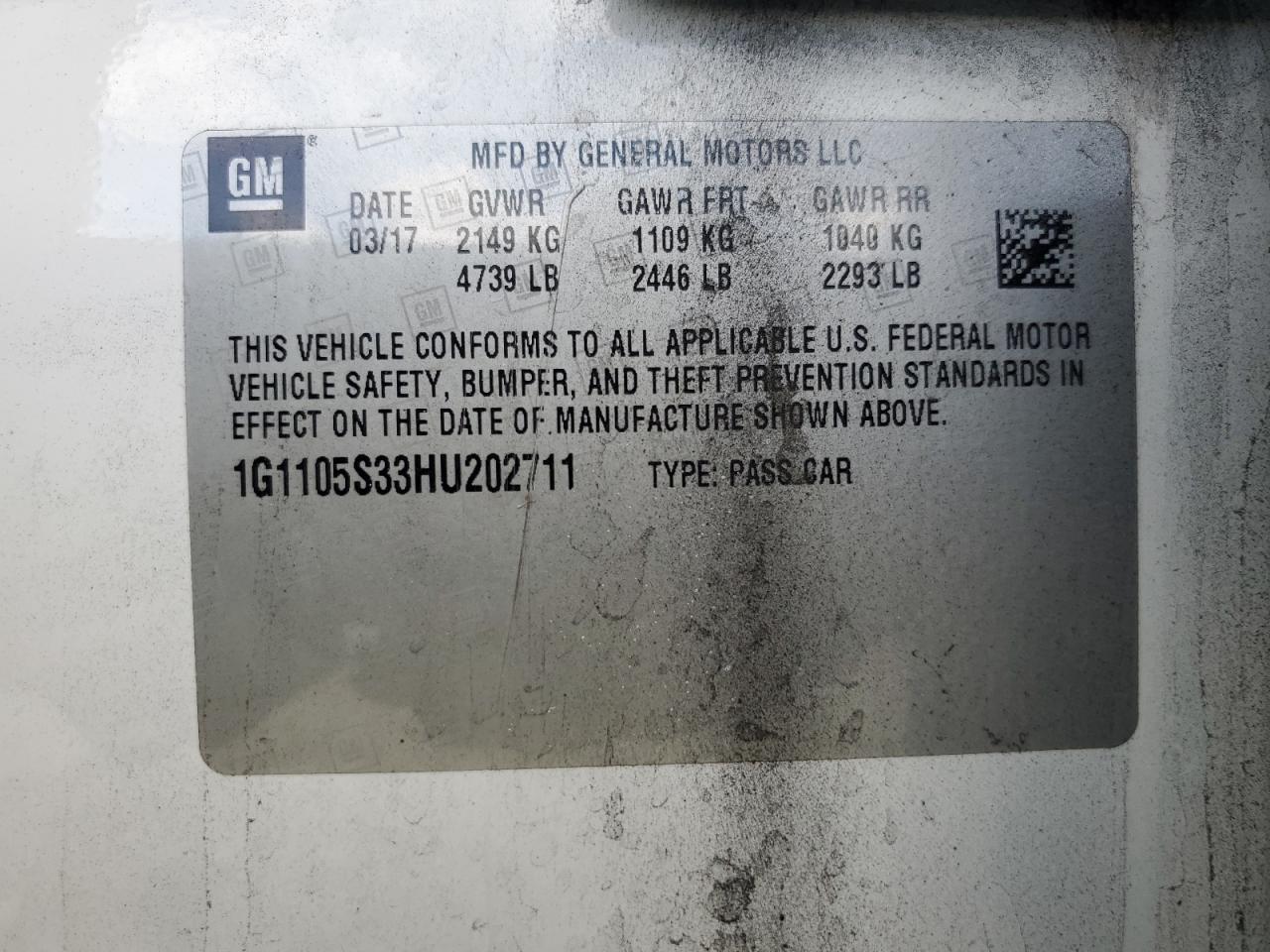 1G1105S33HU202711 2017 Chevrolet Impala Lt