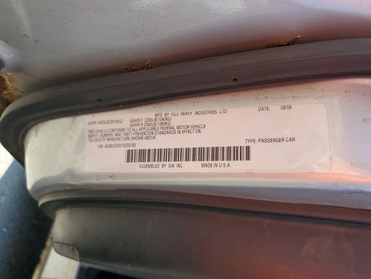 2007 Subaru Legacy Gt Limited VIN: 4S3BL676X74203185 Lot: 69212444