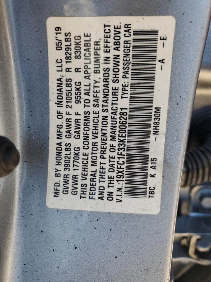 19XFC1F33KE006281 2019 Honda Civic Ex