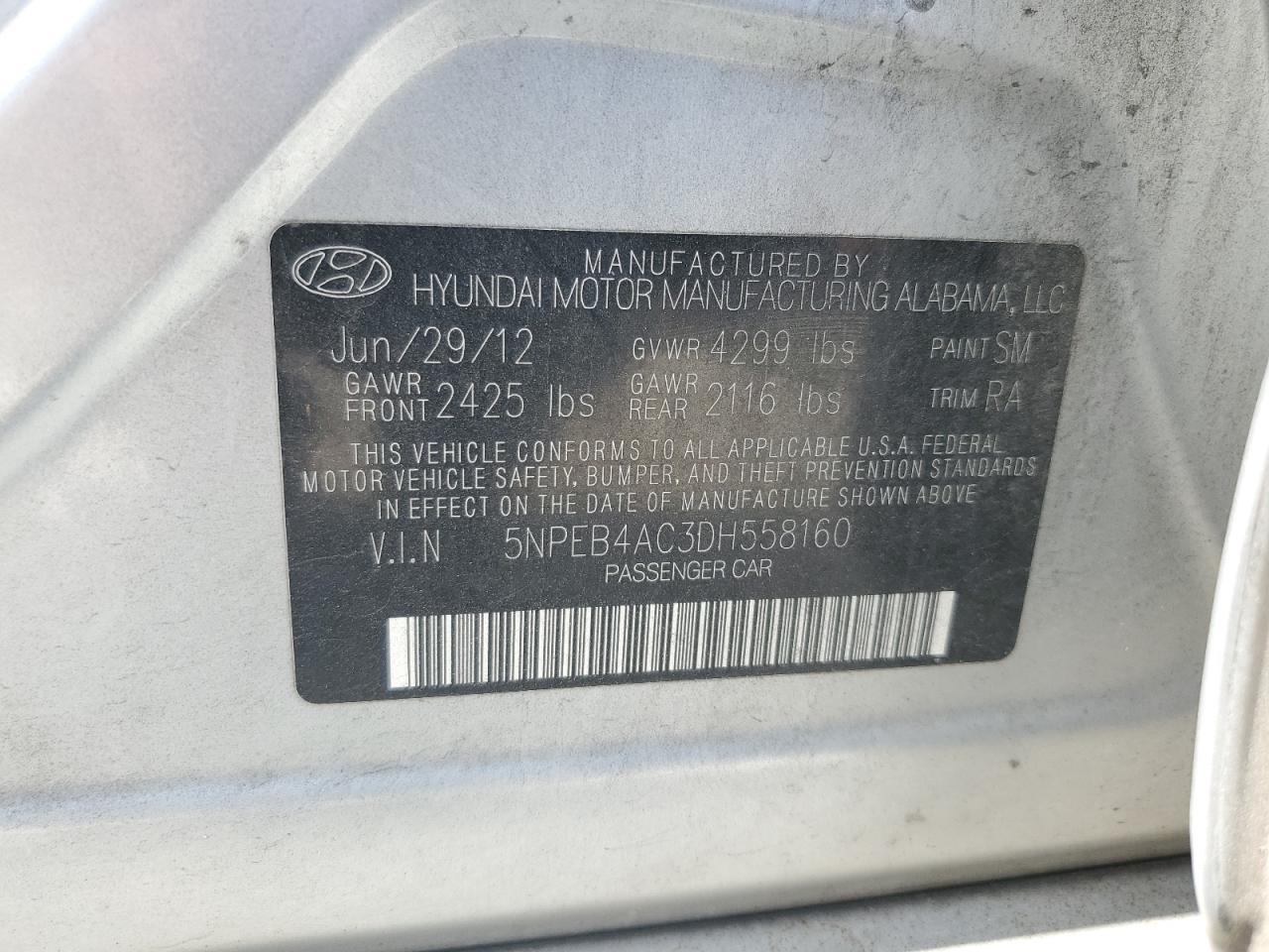 5NPEB4AC3DH558160 2013 Hyundai Sonata Gls