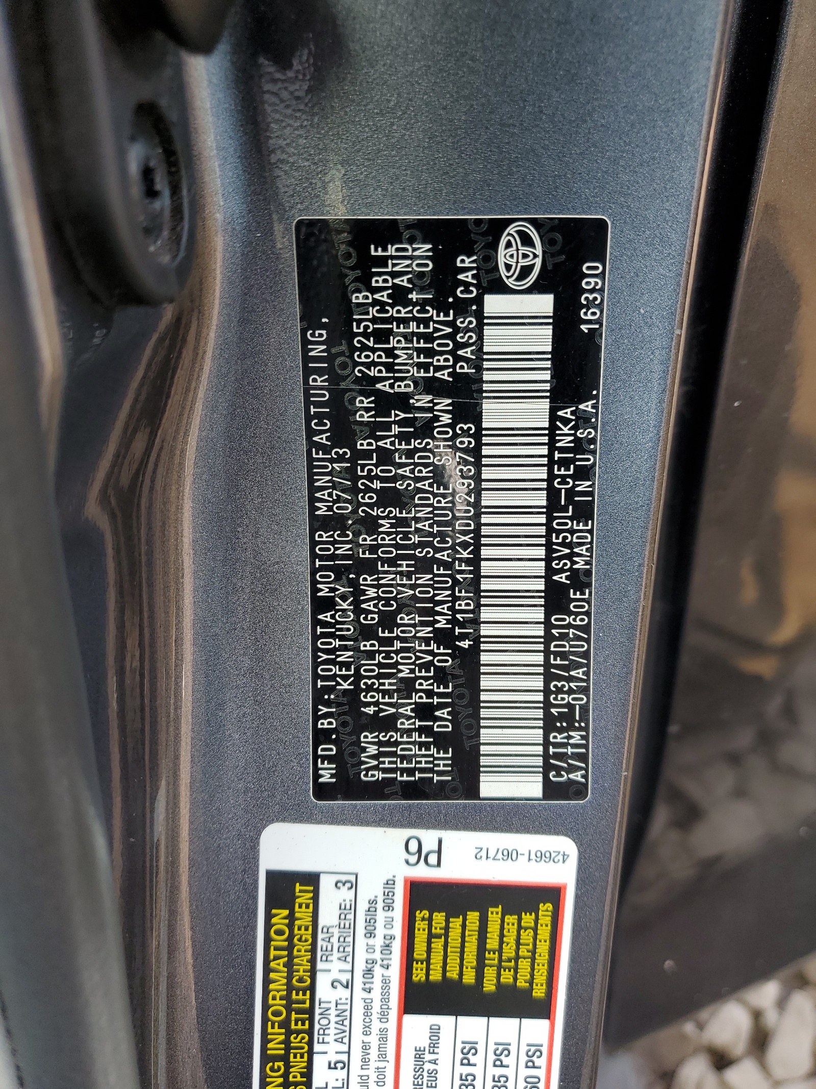 4T1BF1FKXDU293793 2013 Toyota Camry L