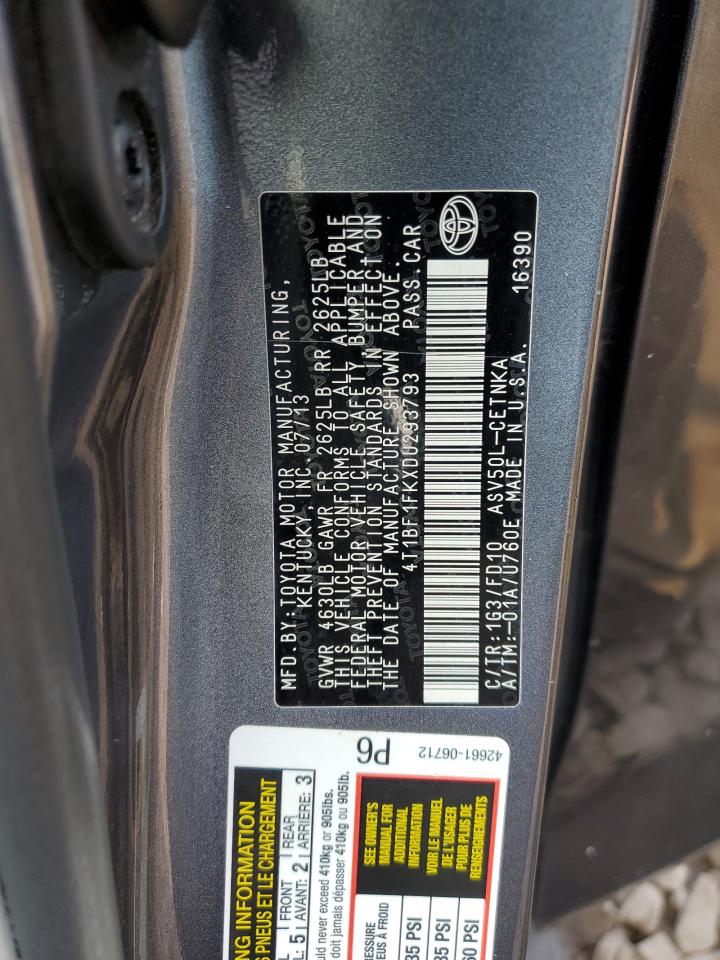 2013 Toyota Camry L VIN: 4T1BF1FKXDU293793 Lot: 65708694