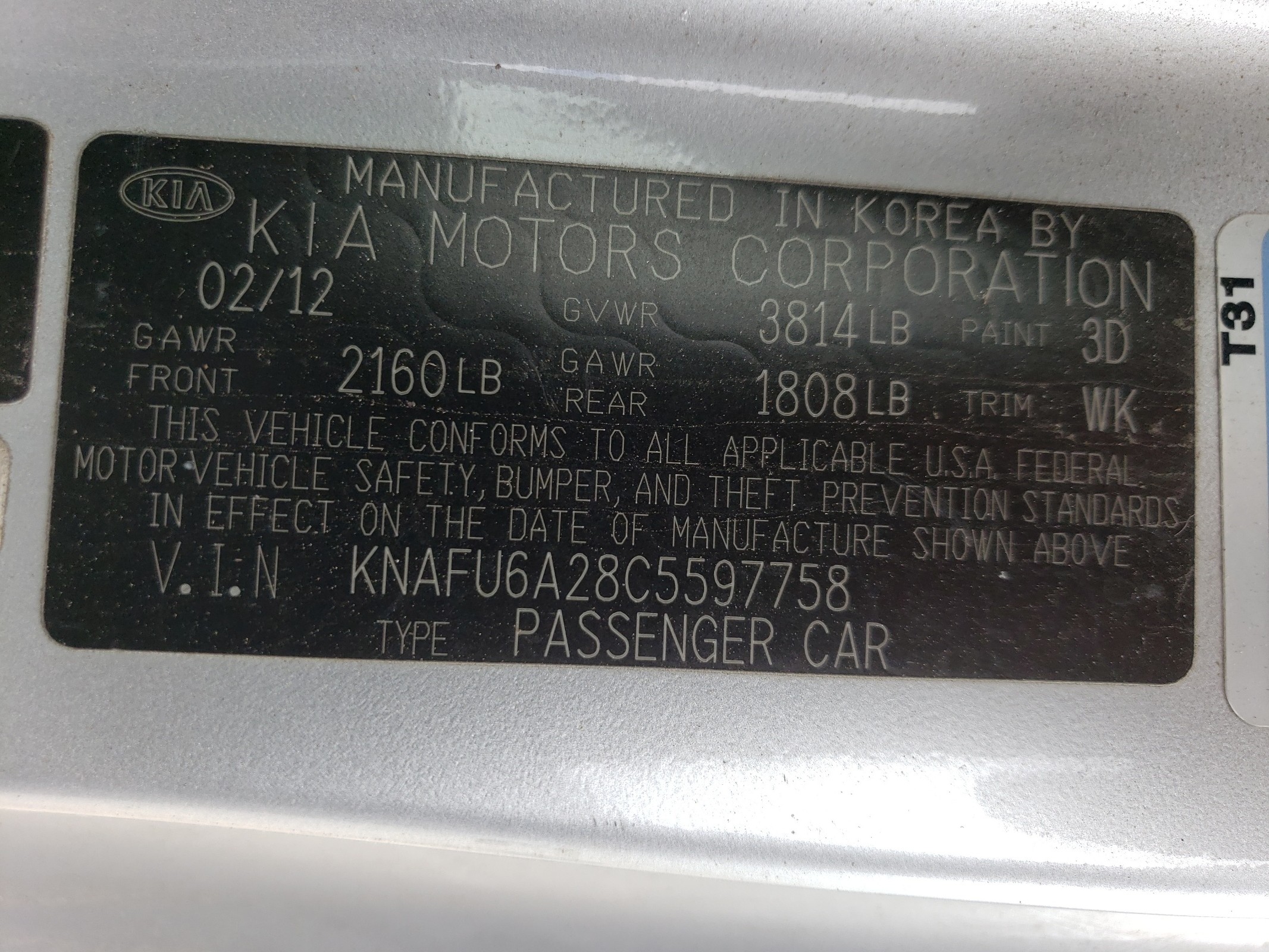 KNAFU6A28C5597758 2012 Kia Forte Ex