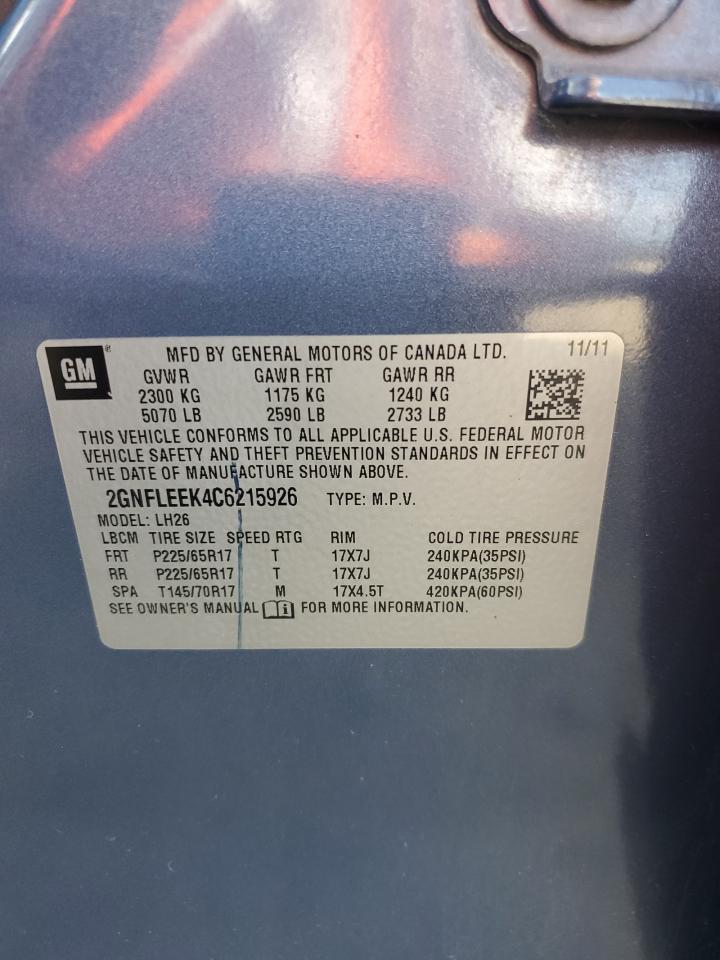 2012 Chevrolet Equinox Lt VIN: 2GNFLEEK4C6215926 Lot: 68299104