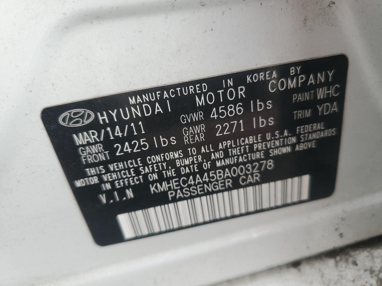 KMHEC4A45BA003278 2011 Hyundai Sonata Hybrid