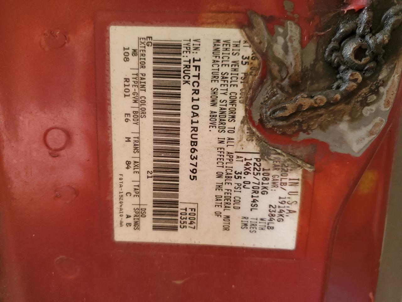 1994 Ford Ranger VIN: 1FTCR10A1RUB63795 Lot: 66417144